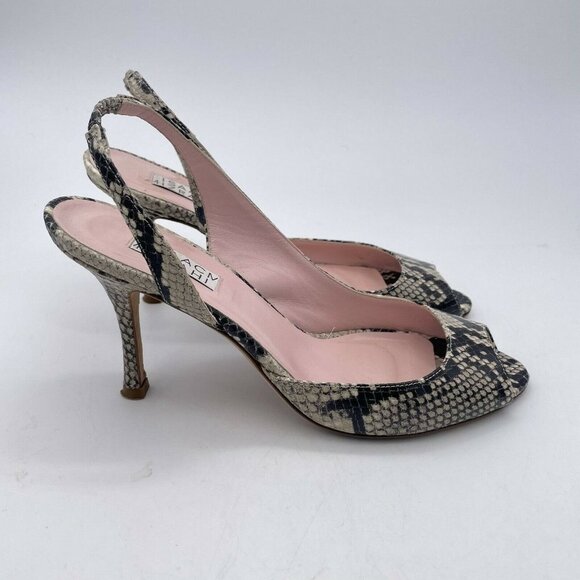 Isaac Mizrahi Women Slingback Heels Peep Toe Genuine Leather Animal Print Size 8 - Picture 2 of 6